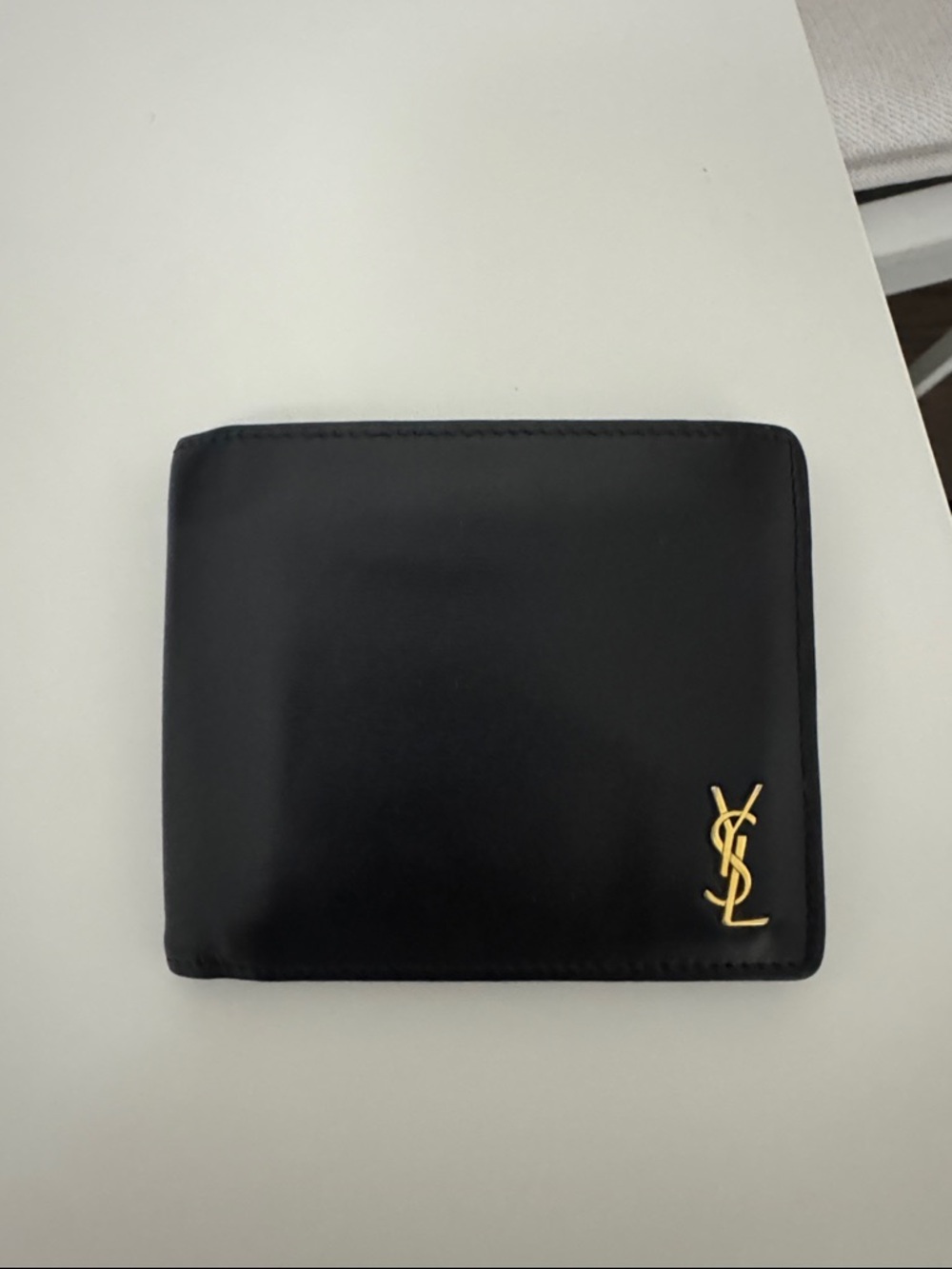 Saint Laurent Black Leather Wallet with Gold YSL Monogram